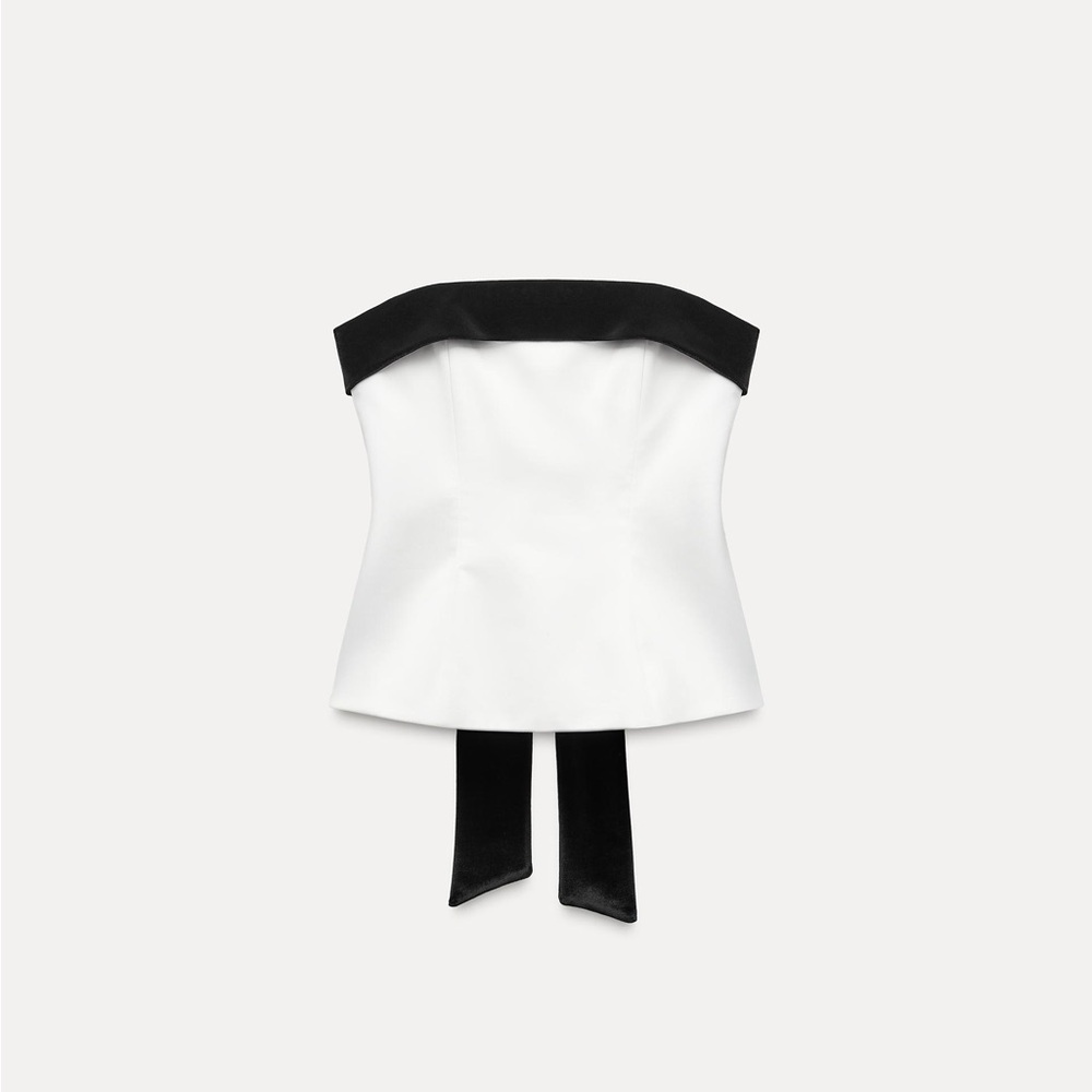 Zara Black and White Strapless Crop Top